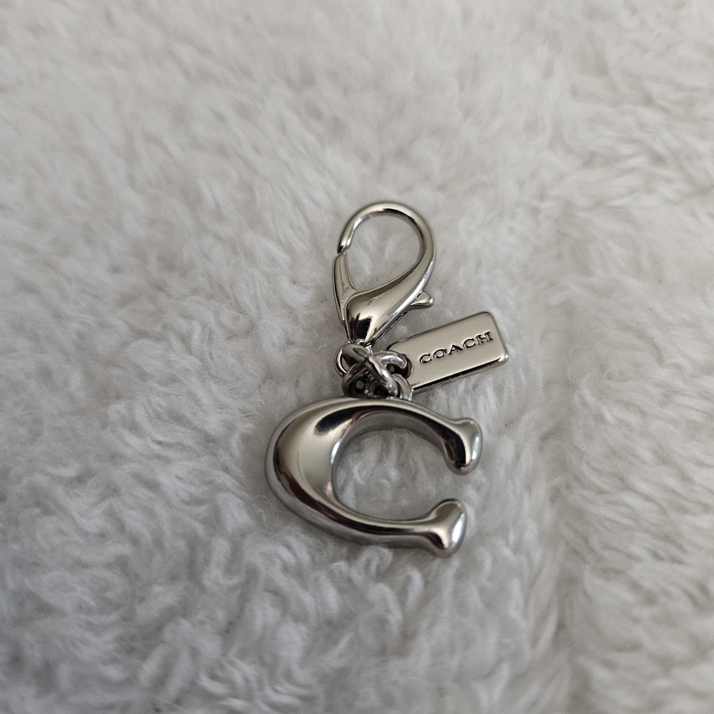 Coach Small Silver-Tone Signature "C" Bag Charm/ Keychain